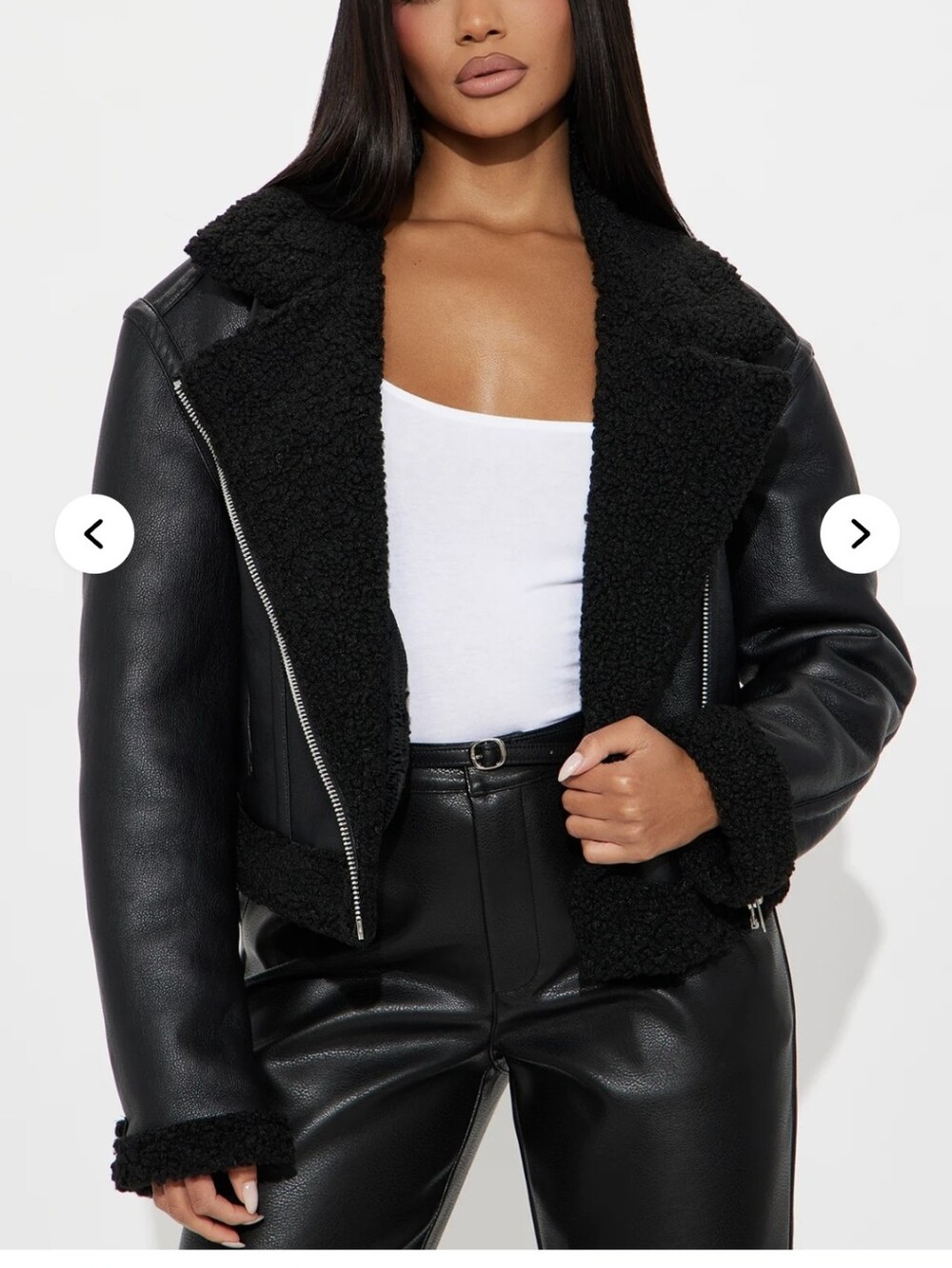 Fashion Nova Black Faux Leather Sherpa-Lined Moto Jacket